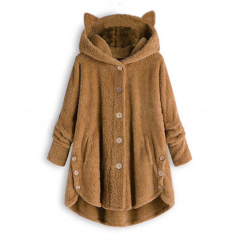 Kitty Ear Button Irregular Hooded Sweatshirt - Ginger - 5XL - image 5