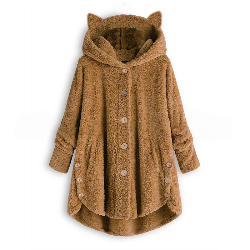 Kitty Ear Button Irregular Hooded Sweatshirt - Ginger - 5XL - image 5