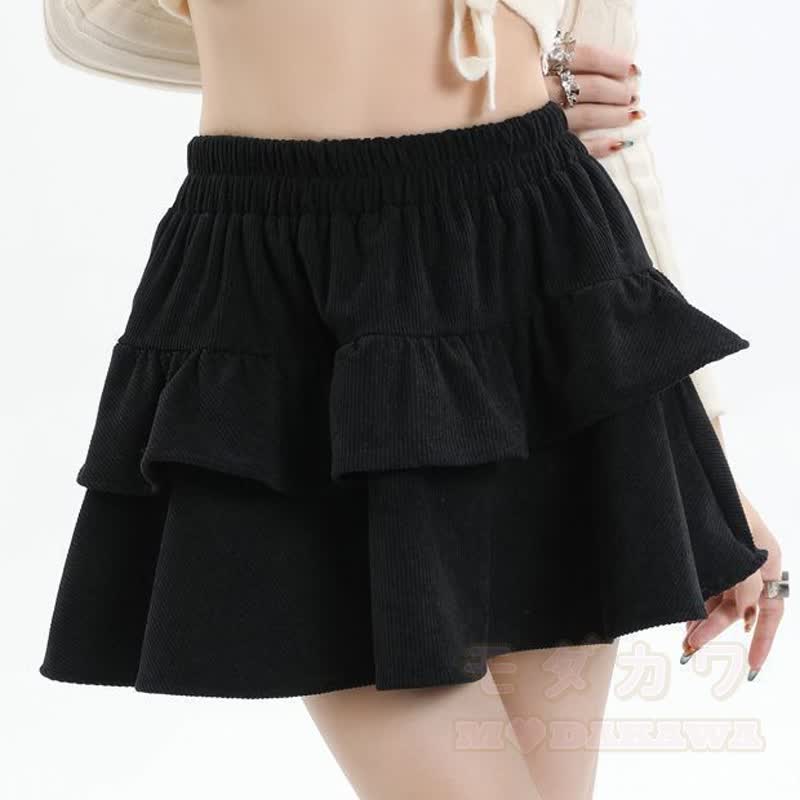 Polo Collar Letter Embroidered Sweatshirt Tiered Ruffle Skirt Two Pieces Set - Black Skirt - XL - image 5