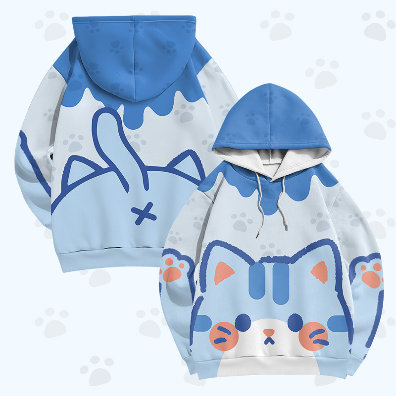 Cat Graphic Modakawa Pullover Hoodie - Blue - 6XL - image 3