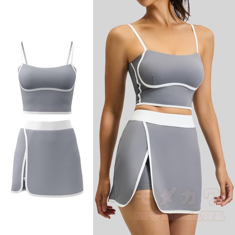 Casual Cami Crop Top Split Skort Yoga Two Pieces Set - image 4