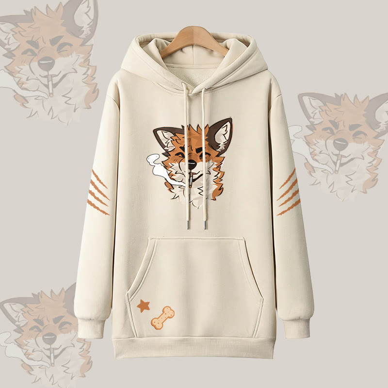 MODAKAWA X atka Fox Smoking Graphic Oversized Pullover Hoodie - Apricot - 3XL - image 3