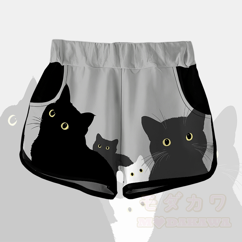 MODAKAWA Curious Cat Graphic Shorts - Grey - 5XL - image 4