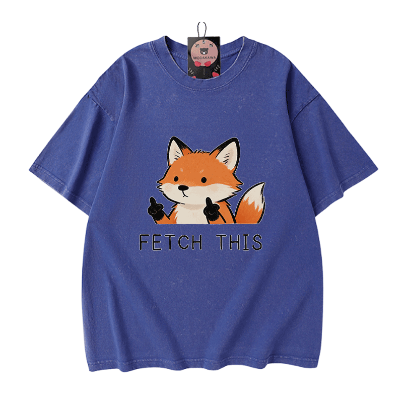 FETCH THIS Fox Graphic Modakawa Vintage Washed 100% Cotton T-shirt - Blue - 5XL - image 4