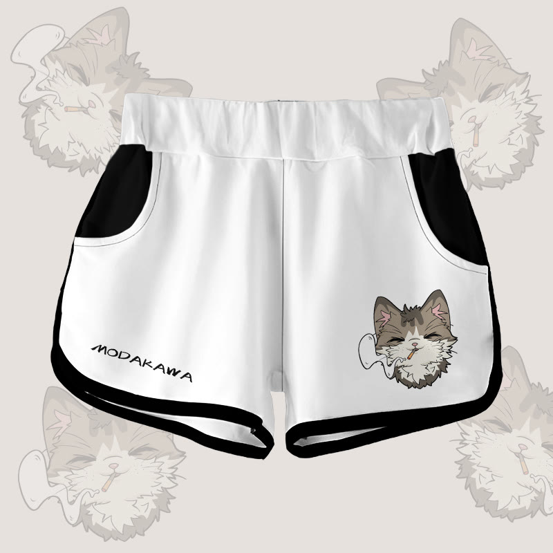 MODAKAWA Gradient Smoking Cat Graphic Shorts - White - 5XL - image 4