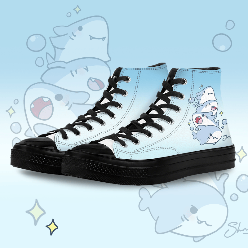 MODAKAWA Gradient Shark Graphic High Top Canvas Shoes - Black B - 45 - image 2