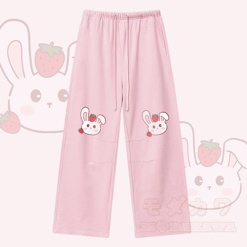 MODAKAWA Strawberry Bunny Graphic Drawstring Pants - Pink - XL - image 3