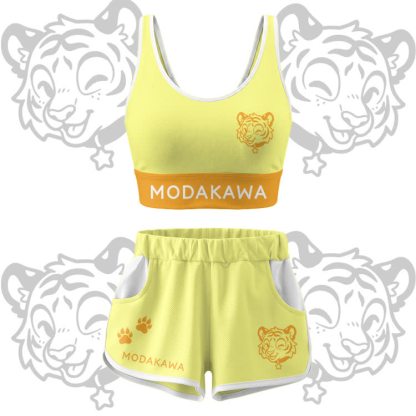 Happy Tiger Graphic Crop Tank Sport Top Shorts Bikini Modakawa Matching Outfit - Yellow Set - 5XL - image 12