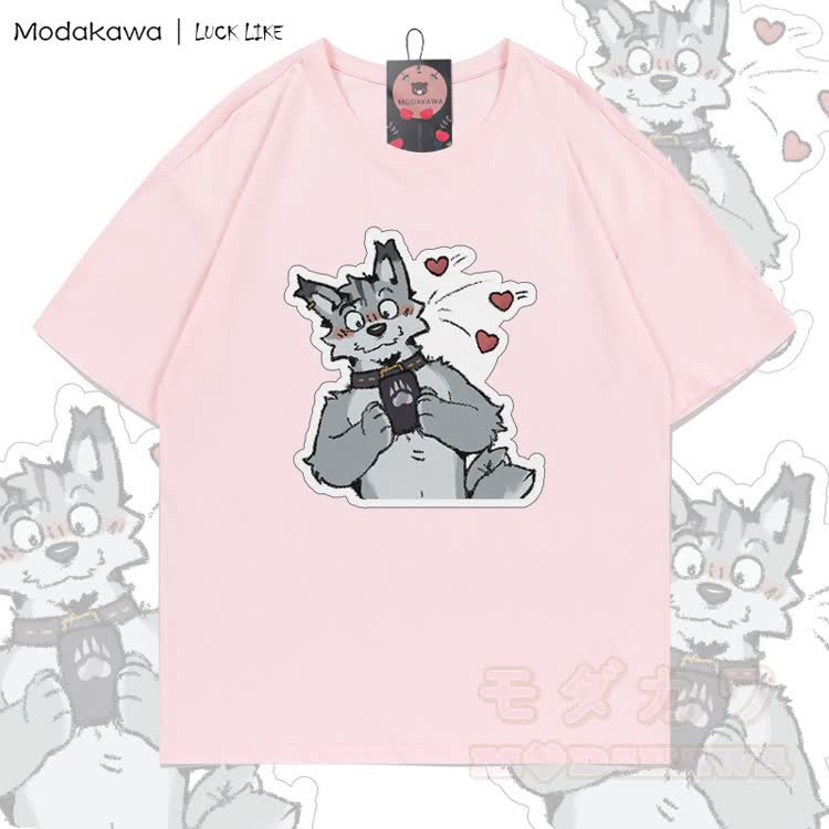 MODAKAWA X LUCK LIKE Cute Remy Phone Graphic 100% Cotton T-shirt - Light Pink - 5XL - image 4
