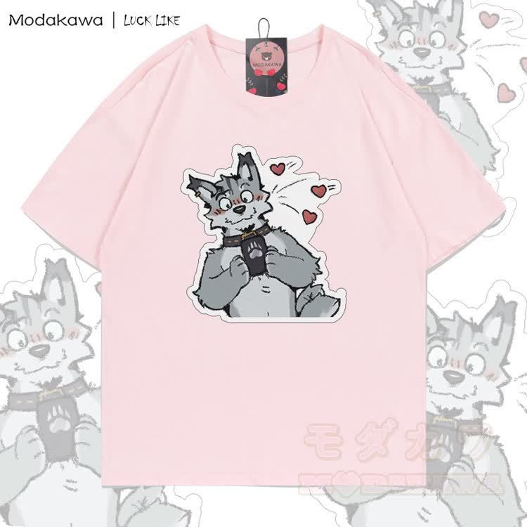 MODAKAWA X LUCK LIKE Cute Remy Phone Graphic 100% Cotton T-shirt - Light Pink - 5XL - image 4
