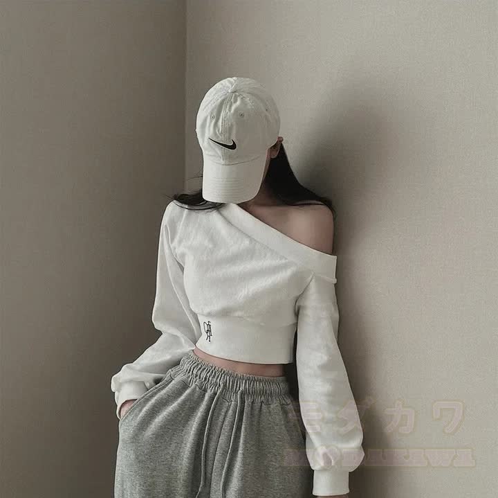 One-Shoulder Waist-Slimming Long Sleeve Sweatshirt - White - XL - image 5