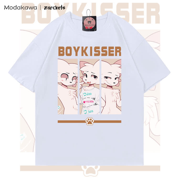 MODAKAWA X zarckets BOYKISSER Anime Cat Character Graphic 100% Cotton T-shirt - White - 5XL - image 2