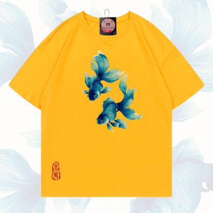 MODAKAWA Fish Graphic 100% Cotton T-shirt - Bright yellow - 5XL - image 18