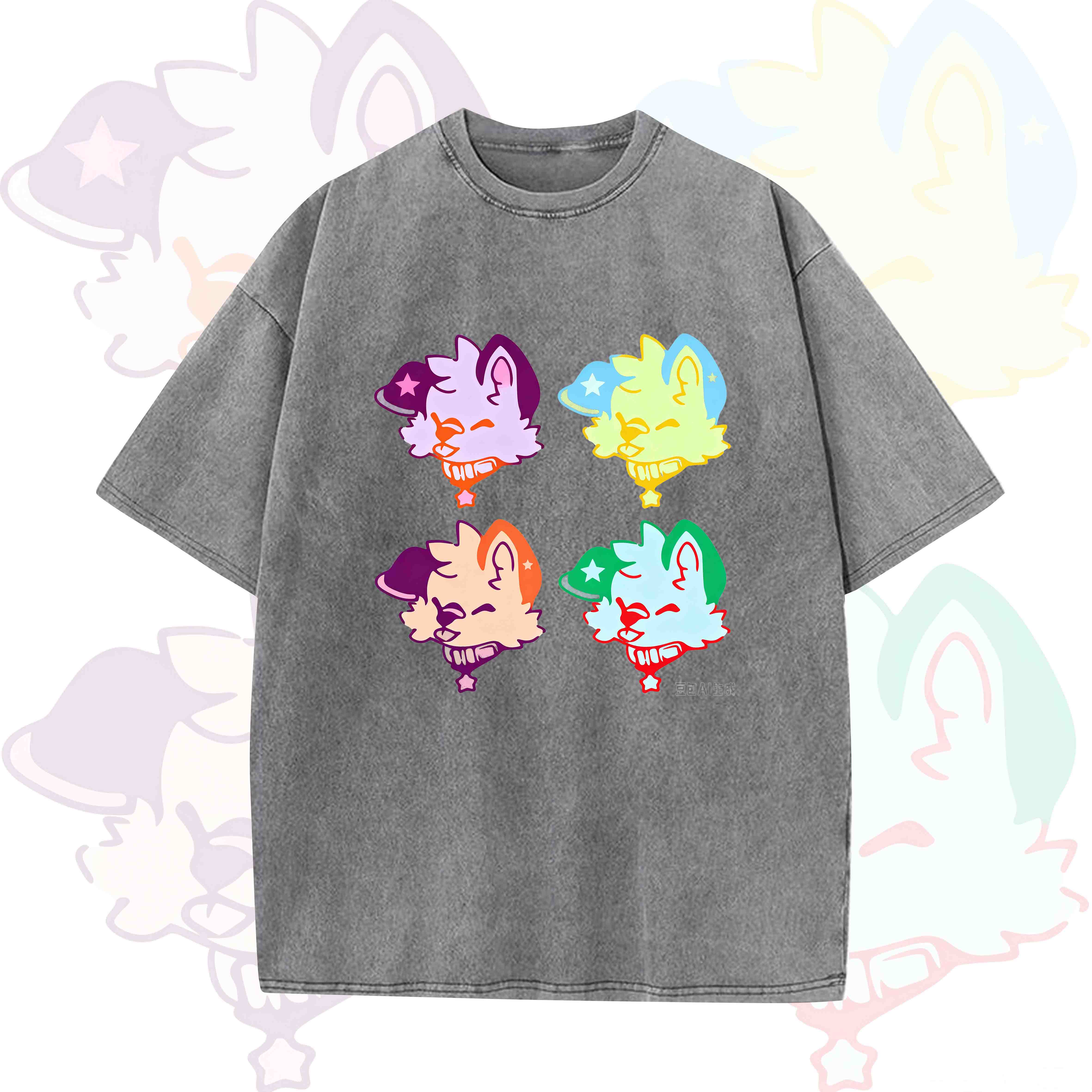 MODAKAWA Cute Puppy Graphic Vintage Washed T-shirt - Gray - 5XL - image 4