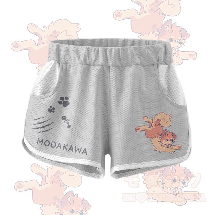 MODAKAWA X popipeko Cute Puppy Graphic Crop Tank Sport Top Shorts Bikini Matching Outfit - Grey Shorts - 5XL - image 11