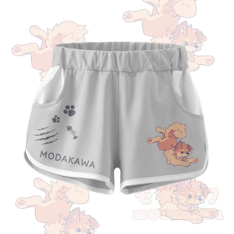 MODAKAWA X popipeko Cute Puppy Graphic Crop Tank Sport Top Shorts Bikini Matching Outfit - Grey Shorts - 5XL - image 11