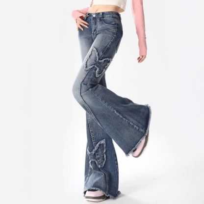 Butterfly Print Off Shoulder Top Flared Jeans Two Pieces Set - image 6