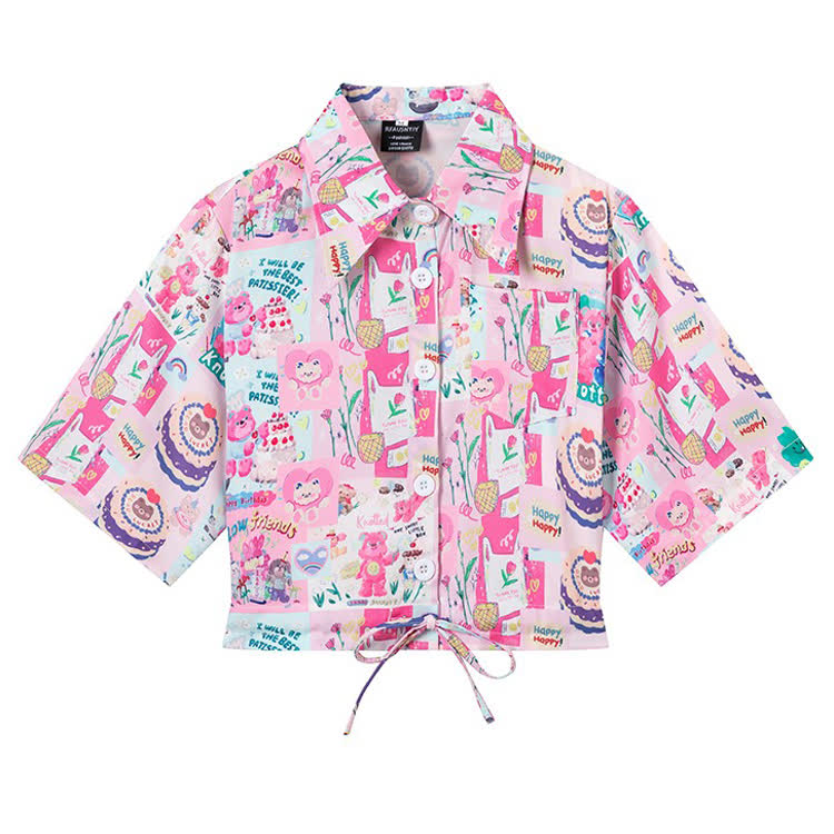 Animal Print Short Sleeve Button-Up Shirt - Multicolor M - L - image 14