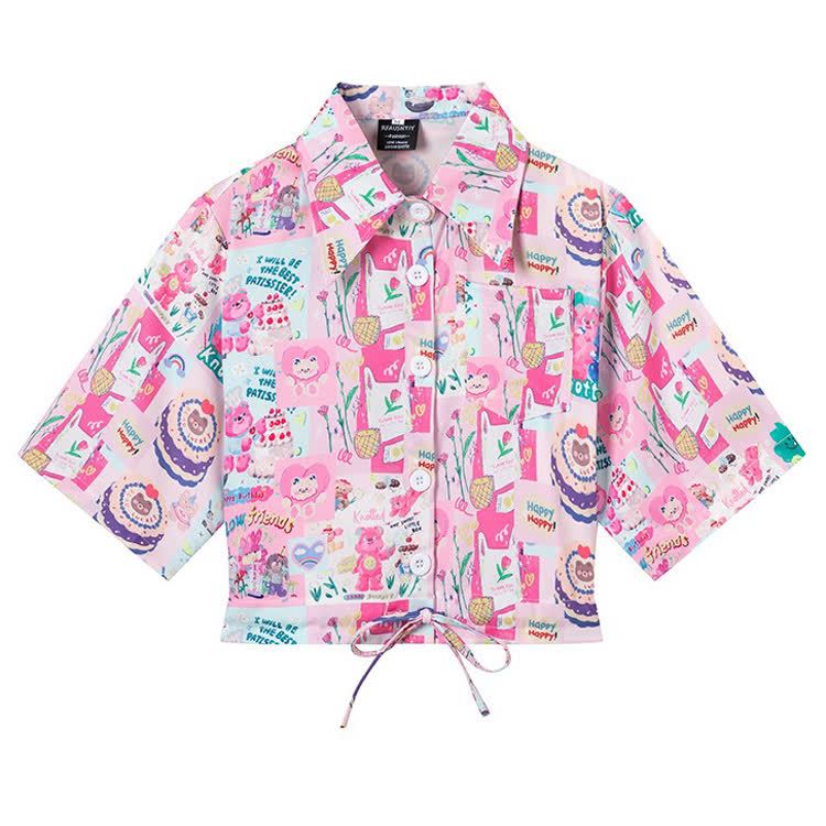 Animal Print Short Sleeve Button-Up Shirt - Multicolor M - L - image 14