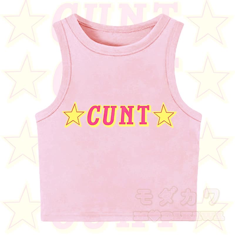 MODAKAWA CUNT Star Print Casual Cropped Tank Top - Light Pink - XL - image 7