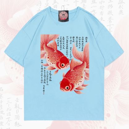 MODAKAWA Fish Graphic Loose Summer Short Sleeve T-Shirt - Sky Blue - 5XL - image 12