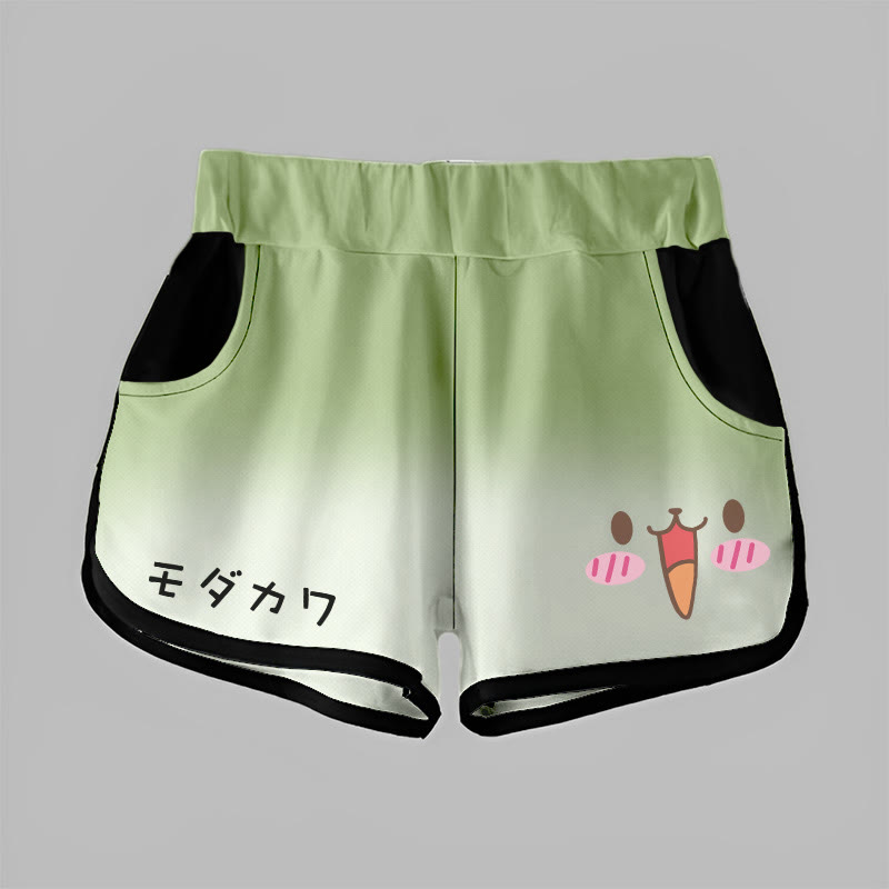 Gradient Joyful Bunny Graphic MODAKAWA Shorts - Green - 5XL - image 3