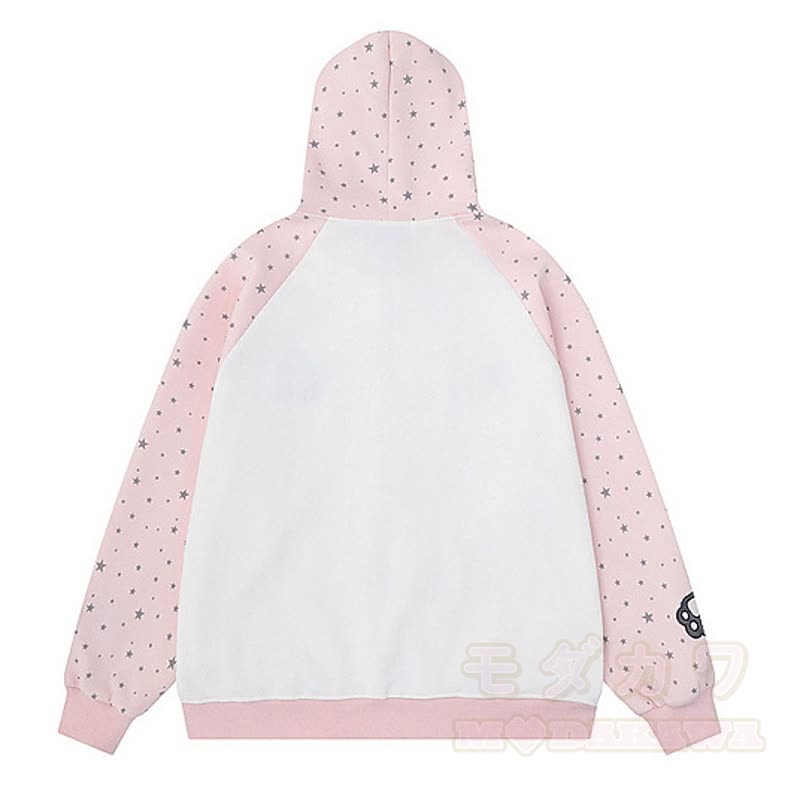 High Quality Durable Press Star Print Cat Embroidery Zip Up Hooded Sweatshirt - image 5