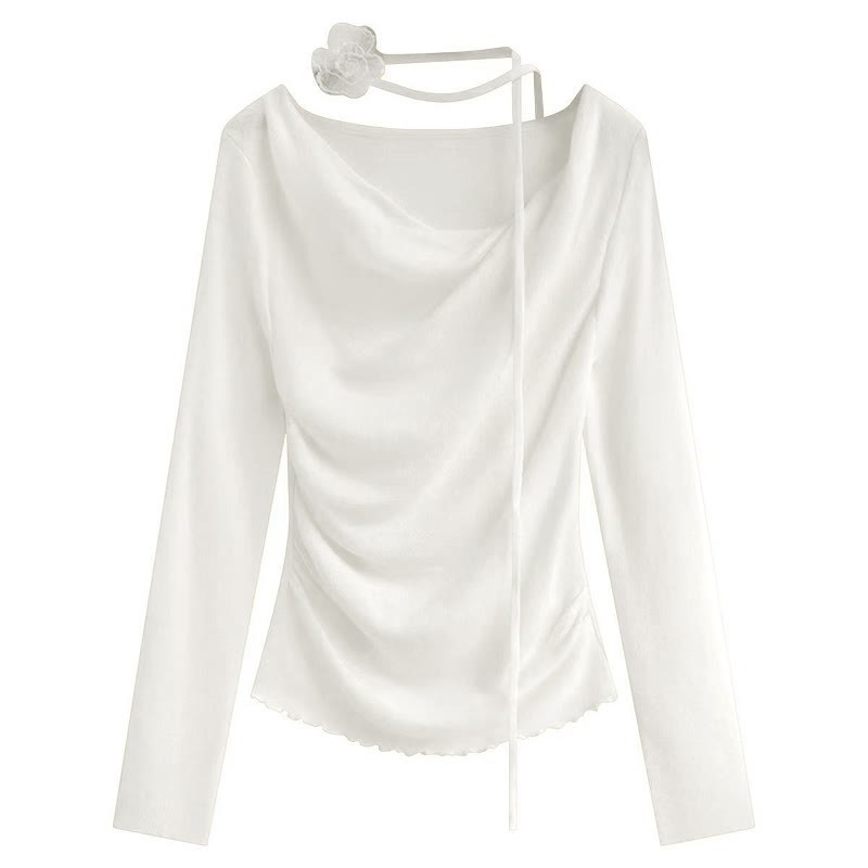 Irregular Ruffle Trim Flower Strap Top - White - One Size - image 5