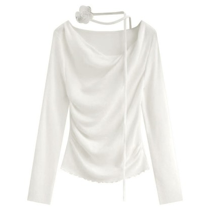 Irregular Ruffle Trim Flower Strap Top - White - One Size - image 5