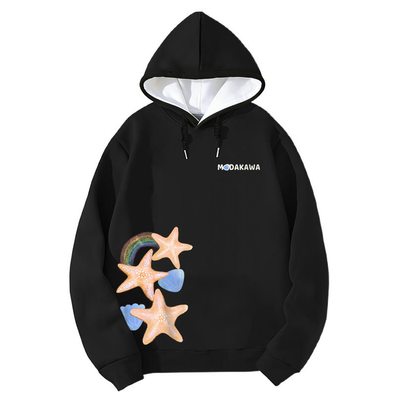 Modakawa Gradient Starfish Letter Print Loose Hoodie - Black - 6XL - image 5