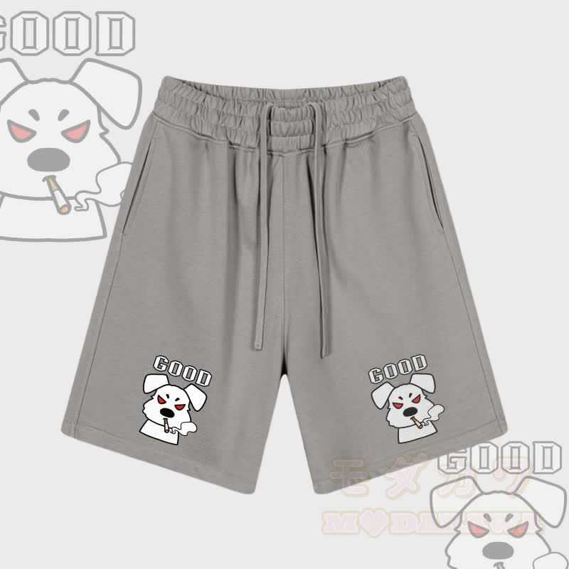MODAKAWA GOOD Smoking Puppy Graphic Drawstring Shorts - Grey - 2XL - image 3