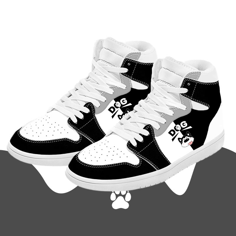 MODAKAWA Tongue Out Dog Graphic Color Block High Top Canvas Shoes - Black - 48 - image 2