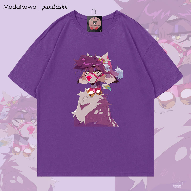 MODAKAWA X pandashk Xmas Deer Graphic Cotton T-shirt - Purple - 5XL - image 3