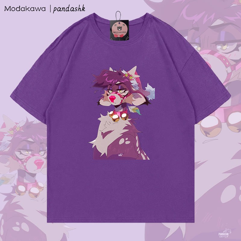 MODAKAWA X pandashk Xmas Deer Graphic Cotton T-shirt - Purple - 5XL - image 3