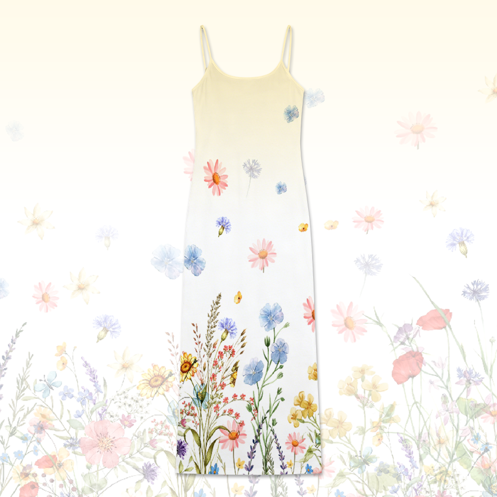 Flowers Graphic Modakawa Gradient Slip Dress - Yellow - 5XL - image 2