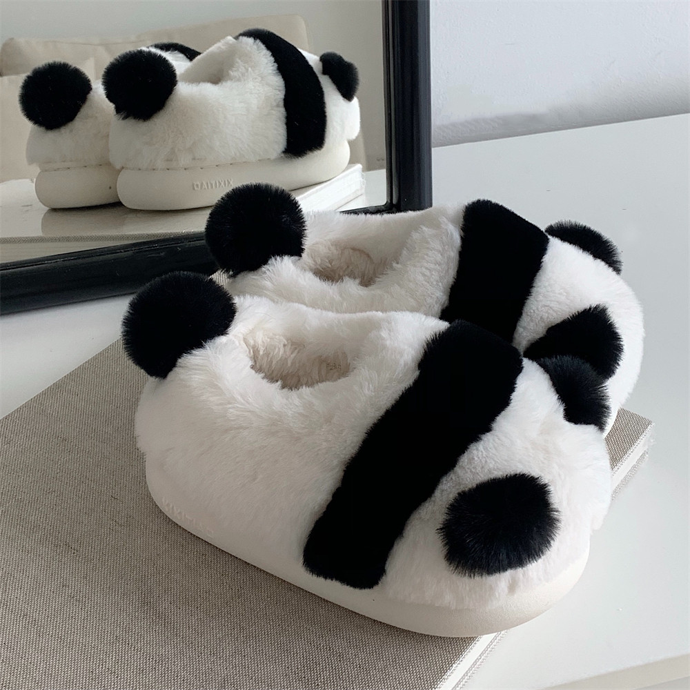 Lovely Cartoon Panda Fuzzy Ball Plush Slippers - B - 44-45 - image 3