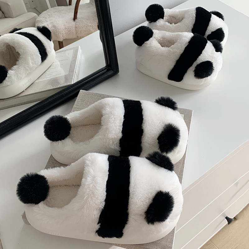 Lovely Cartoon Panda Fuzzy Ball Plush Slippers - image 1