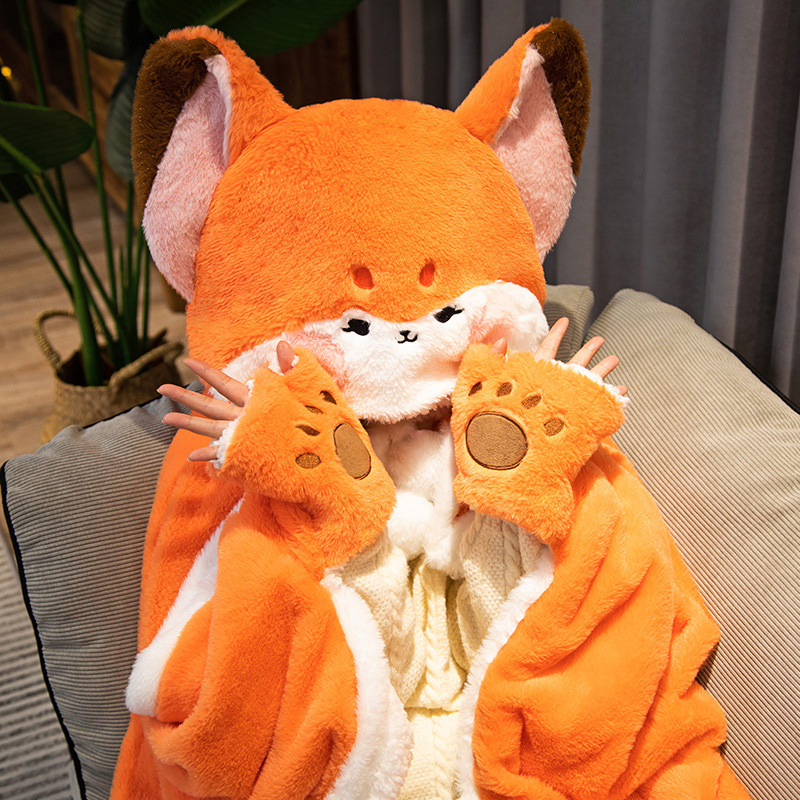 Cartoon Cute Fox Plush Wearable Hooded Blanket - image 9