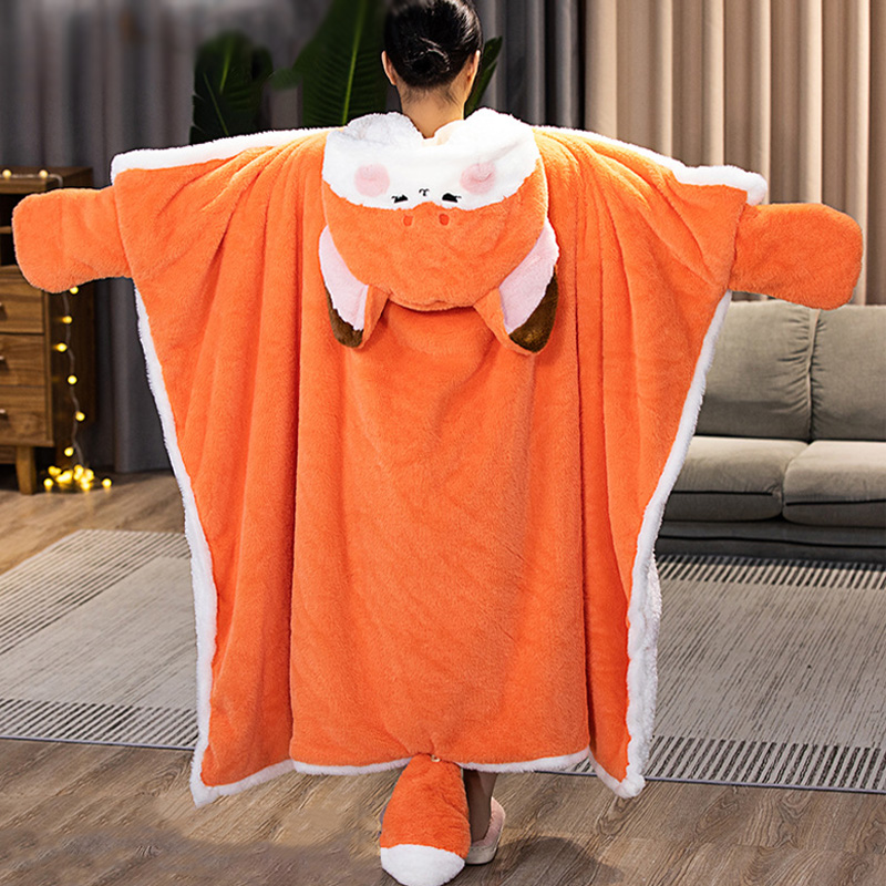 Cartoon Cute Fox Plush Wearable Hooded Blanket - image 6