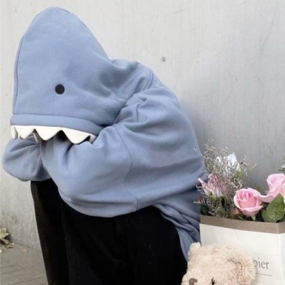 Cartoon Shark Brooch Pocketed Hoodie - image 3