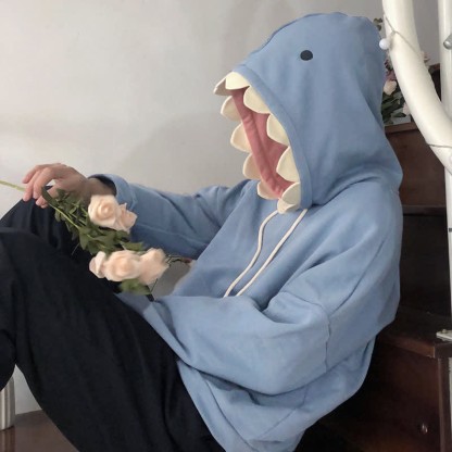 Cartoon Shark Brooch Pocketed Hoodie - image 2