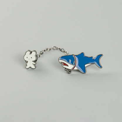 Cartoon Shark Brooch Pocketed Hoodie - Chain - One Size - image 5