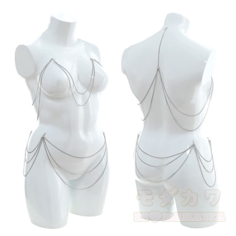 Sexy Halter Hollow Out Backless Chain Fishtail Dress⁠ - Silver Chains*3 - 3XL-4XL - image 15