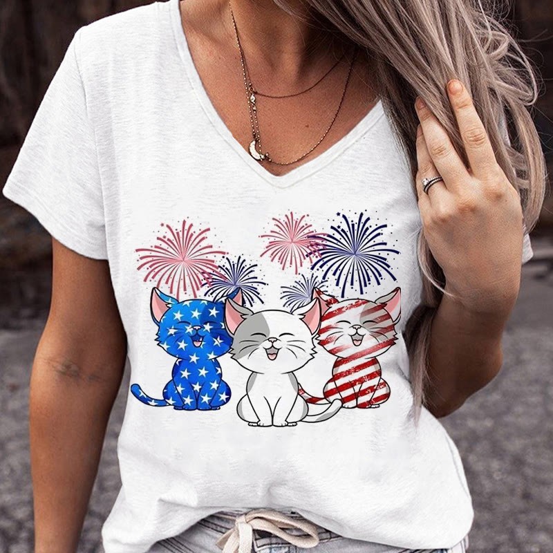 Modakawa Three Cats Print Summer T-Shirt - B - 3XL - image 2