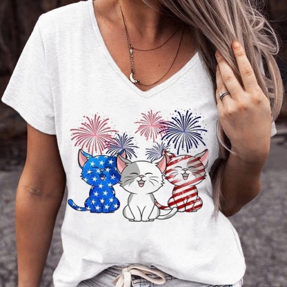 Modakawa Three Cats Print Summer T-Shirt - B - 3XL - image 2