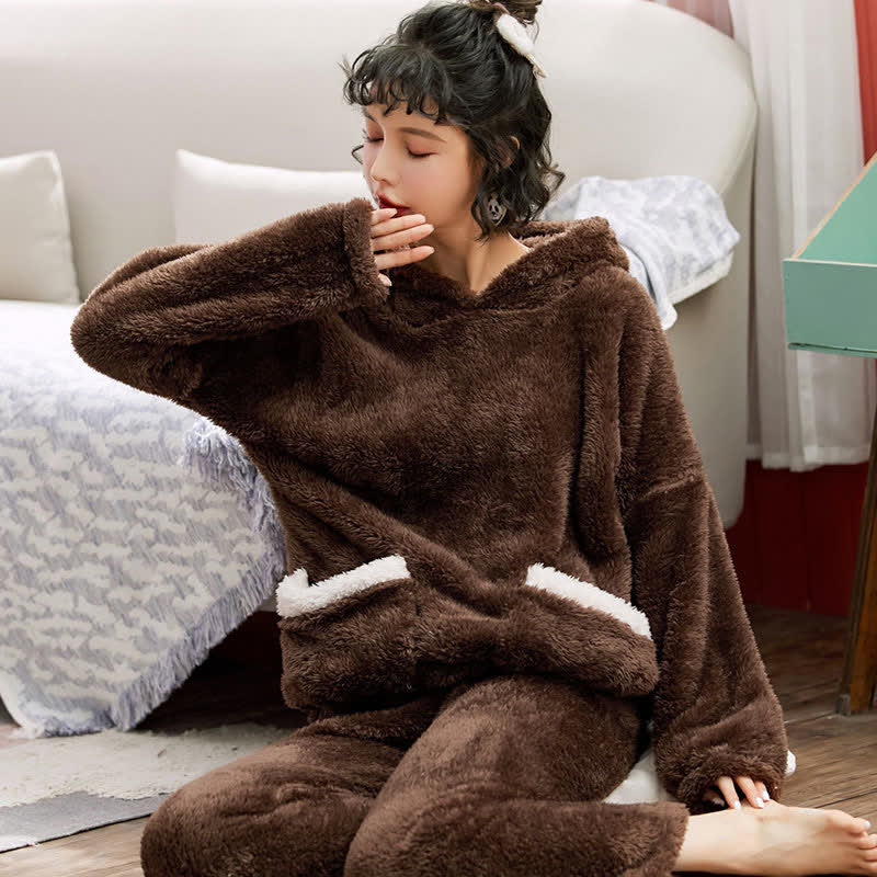 Women Bear Plush Hooded Pajama Set - image 5