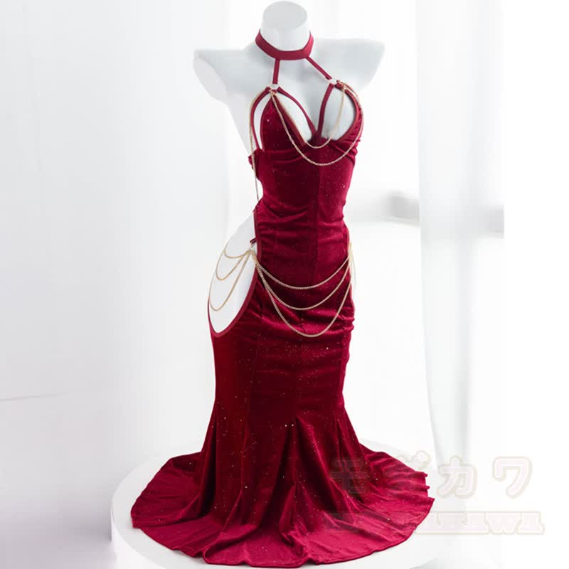Sexy Halter Hollow Out Backless Chain Fishtail Dress⁠ - Red Dress - 3XL-4XL - image 10