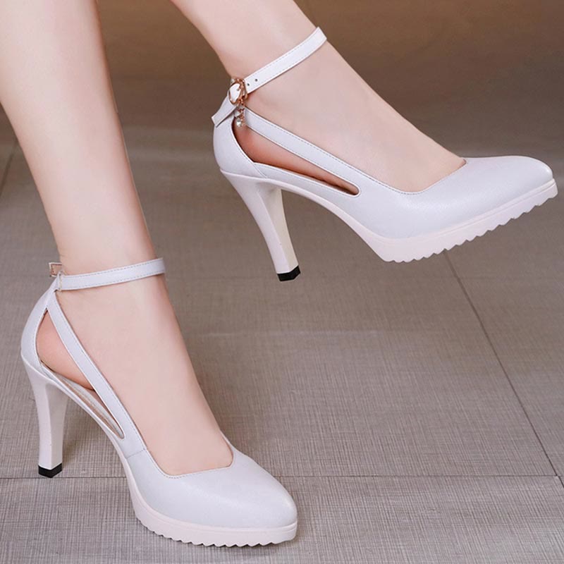 Pure Color High Heels Mary Janes Shoes - White - 11 cm - 43 - image 3