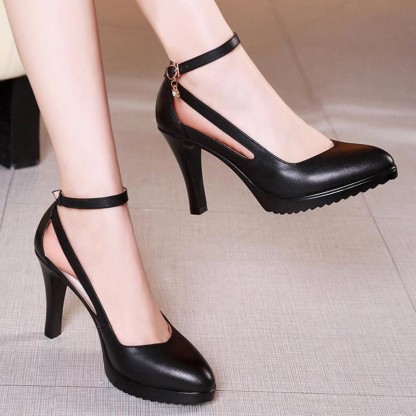 Pure Color High Heels Mary Janes Shoes - Black - 11 cm - 43 - image 5