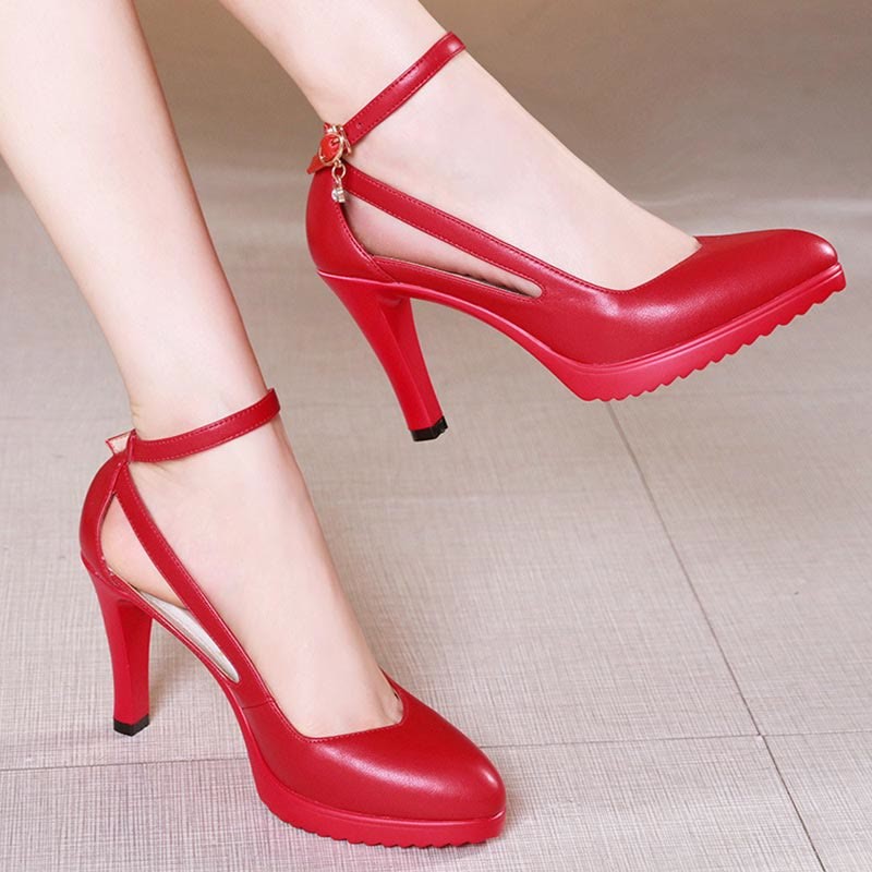 Pure Color High Heels Mary Janes Shoes - Red - 11 cm - 43 - image 7